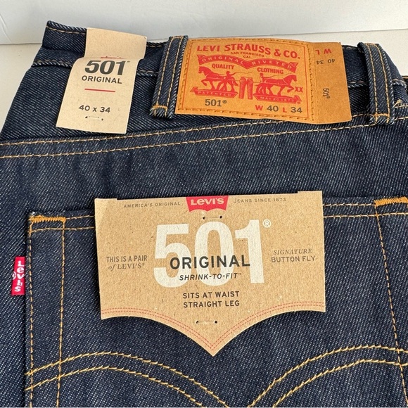Levis 501 Jeans Rigid Shrink To Fit NWT Straight Leg Dark Wash Denim 40 X 34 - Picture 7 of 10